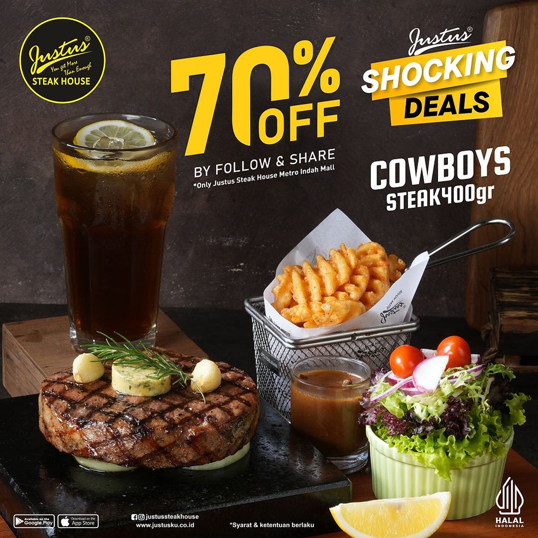 Promo Justus Steak House Shocking Deals – Cowboys Steak Diskon 70%